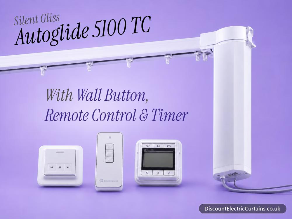Silent Gliss Autoglide 5100 TC Electric Curtain Track with wall switch, remote control and programmable timer