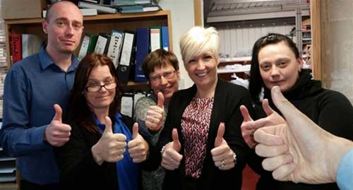 The DEC office team: Greg, Sue, Sarah, Sharon, Charlotte (and Darren's thumb)